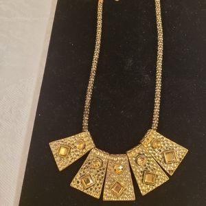 WOMAN'S GOLD TONE BIB FASHION JEWELRY NECKLACE BLING SPARKLE 21" LONG